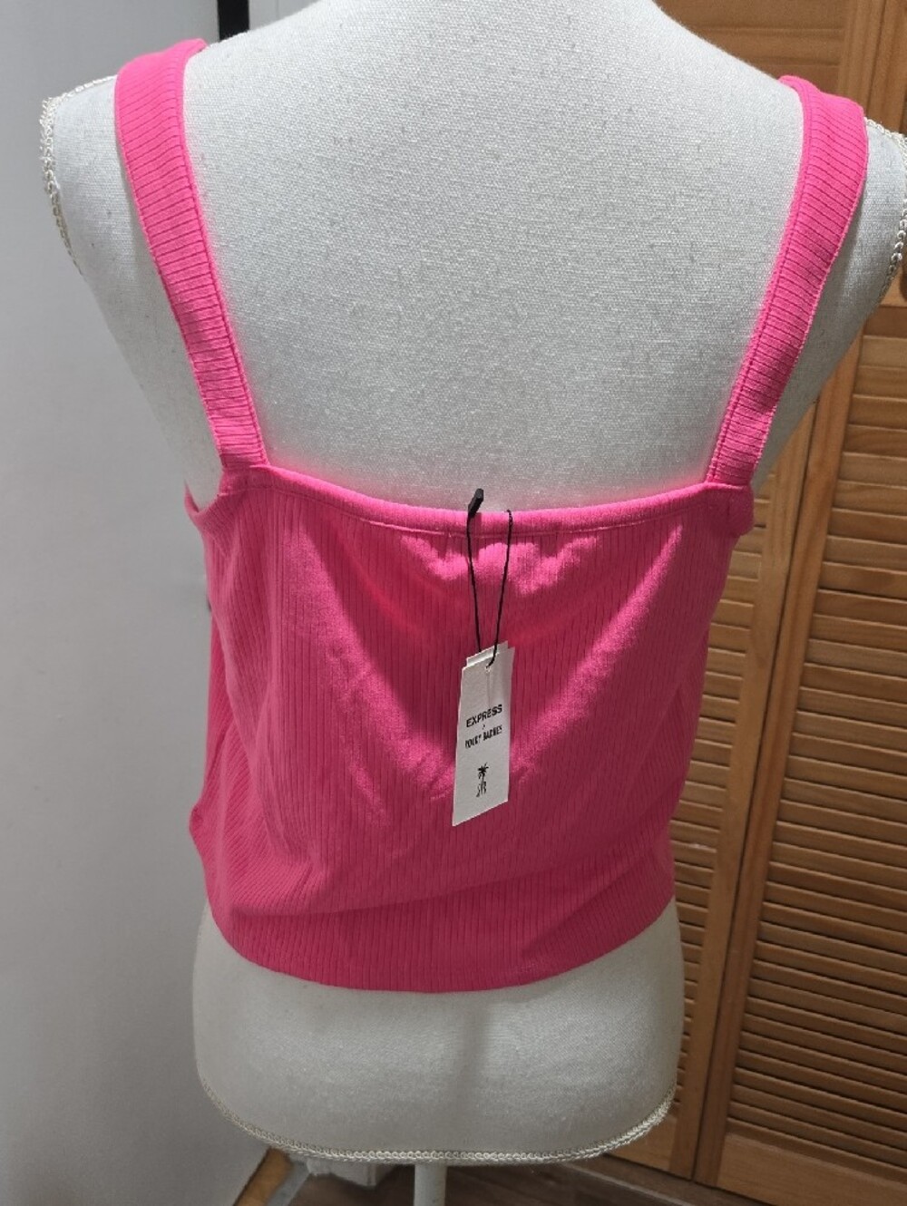 Express Hot Pink Ribbed Square-Neck Crop Tank - Picture 2 of 6
